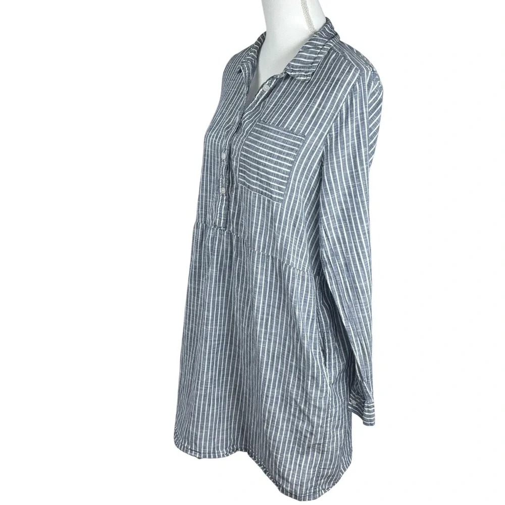 Michael Stars 100% Cotton Shirt Dress Womens ‎ Sz L Button Up Tunic Long Sleeve - Picture 2 of 7